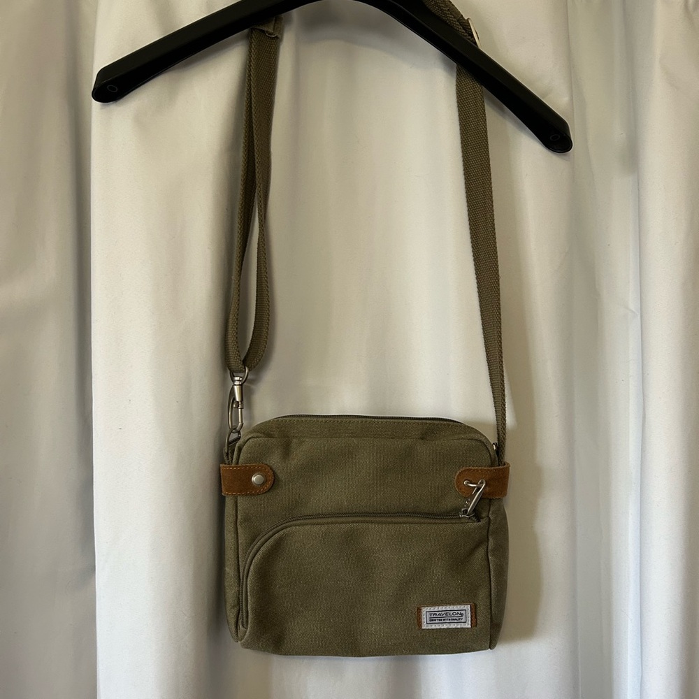 Anti-Theft Olive Green Canvas Crossbody Bag